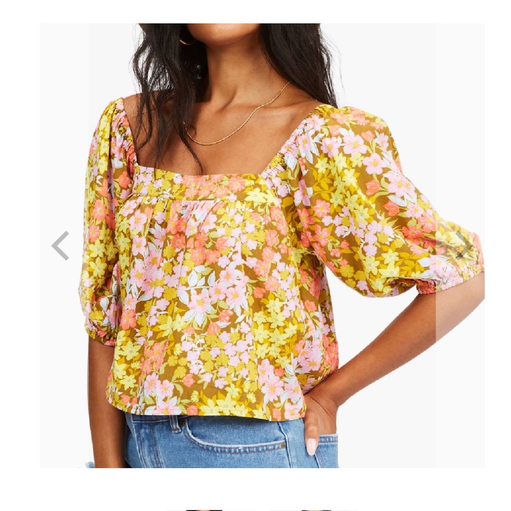 Billabong Floral Yellow and Pink Crop Top